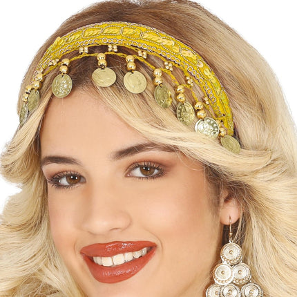 Gele Hoofdband Gouden Munten van Fiestas Guirca koop je bij Partywinkel