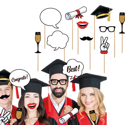 Geslaagd Photobooth Props Zwart Goud 10st van Fiestas Guirca koop je bij Partywinkel