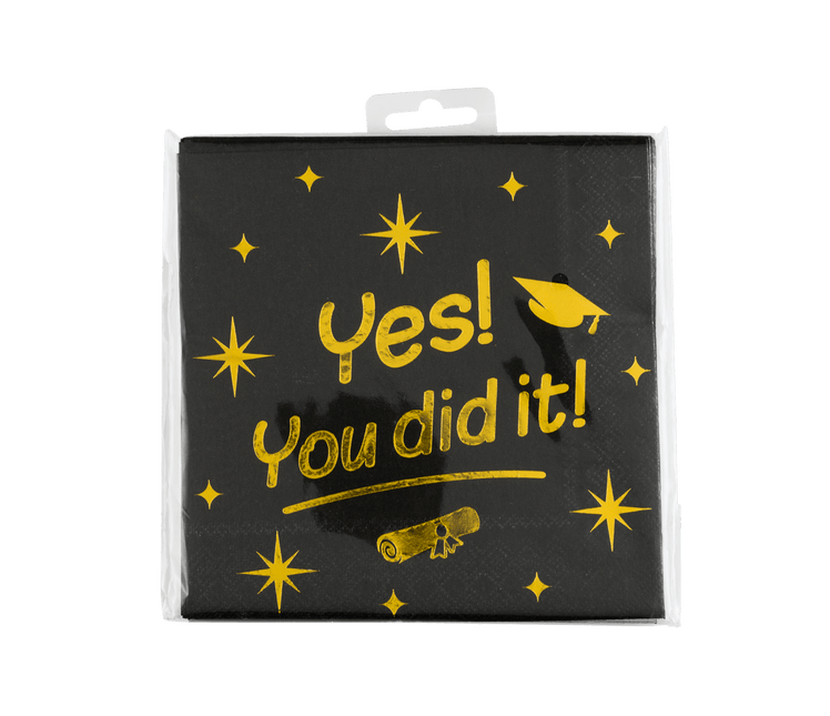 Geslaagd Servetten Zwart Goud Yes You Dit It! 19cm 16st van Paper Dreams koop je bij Partywinkel