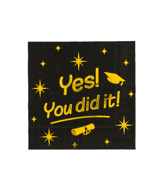 Geslaagd Servetten Zwart Goud Yes You Dit It! 19cm 16st van Paper Dreams koop je bij Partywinkel