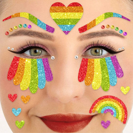 Regenboog Nep Tattoos Gezicht Glitter