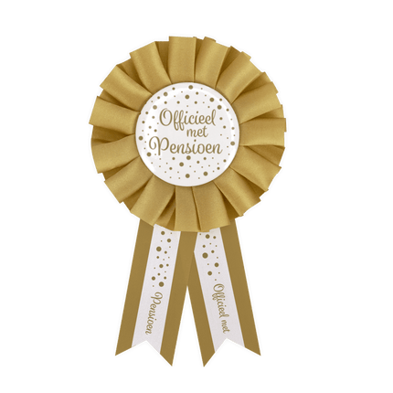 Goud Witte Pensioen Rozet van Paper Dreams koop je bij Partywinkel