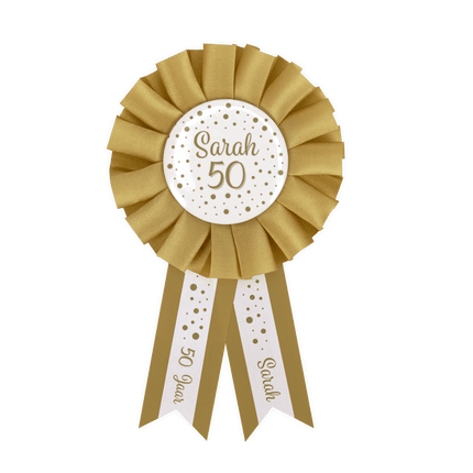 Goud Witte Rozet 50 Jaar Sarah van Paper Dreams koop je bij Partywinkel