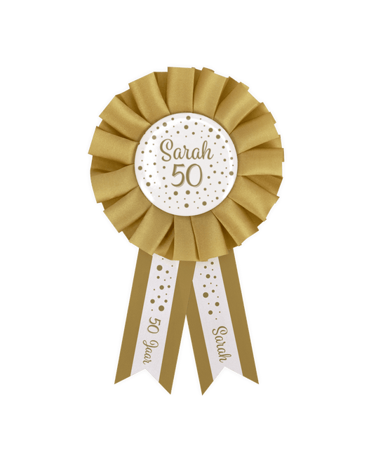 Goud Witte Rozet 50 Jaar Sarah van Paper Dreams koop je bij Partywinkel