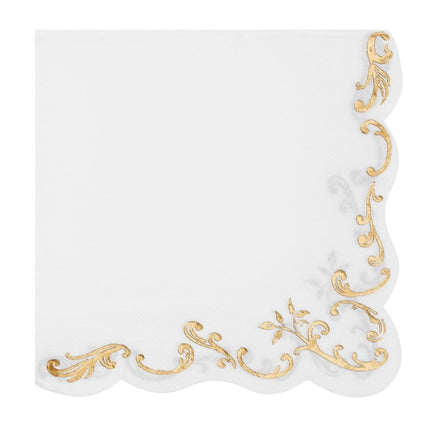 Goud Witte Servetten Ornament 33cm van Partydeco koop je bij Partywinkel