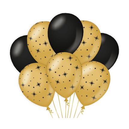 Goud Zwarte Ballonnen Sterren 30cm 6st van Paper Dreams koop je bij Partywinkel