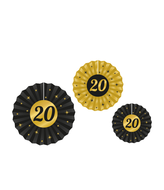 Goud Zwarte Hangdecoratie 20 Jaar 3st van Paper Dreams koop je bij Partywinkel