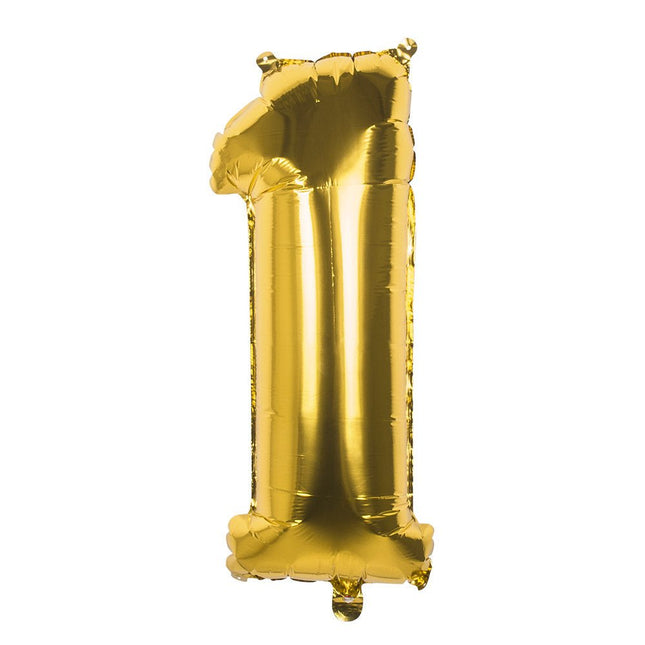 Gouden Cijfer Ballon 1 Jaar 36cm van Boland koop je bij Partywinkel