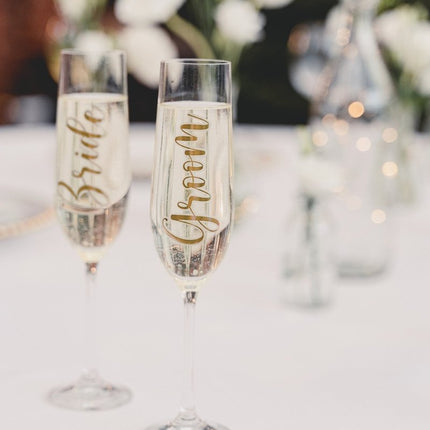 Gouden Glasstickers Groom & Bride van Partydeco koop je bij Partywinkel