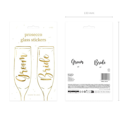Gouden Glasstickers Groom & Bride van Partydeco koop je bij Partywinkel