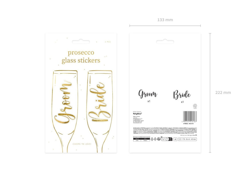 Gouden Glasstickers Groom & Bride van Partydeco koop je bij Partywinkel