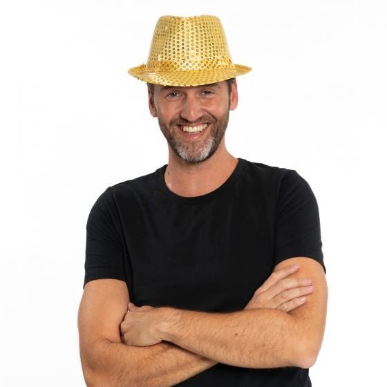 Gouden Glitter Hoed Lampjes van Partychimp koop je bij Partywinkel