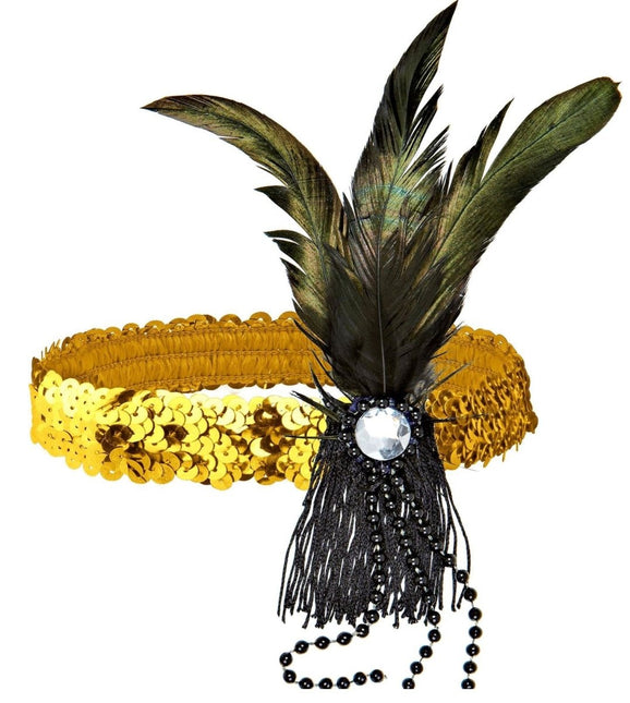 Gouden Hoofdband Pailletten Met Veren van Widmann koop je bij Partywinkel