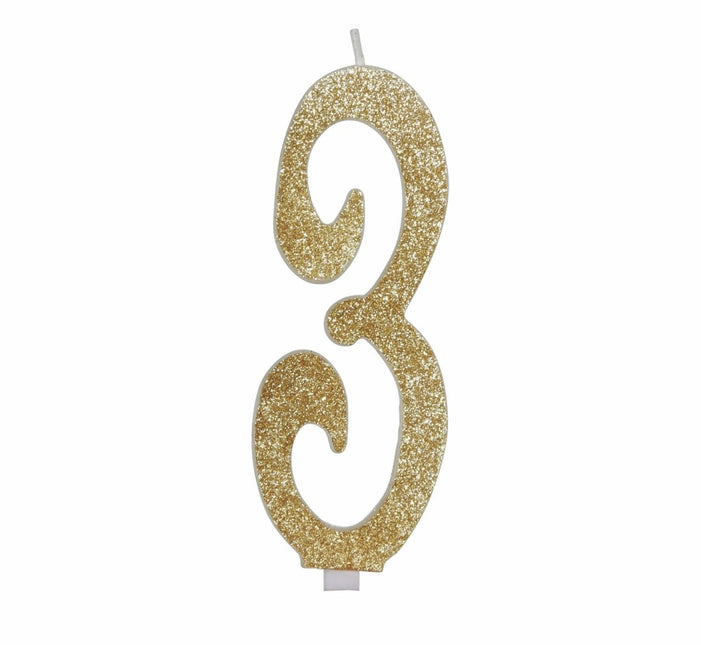 Gouden Kaars 3 Jaar Glitter 12,5cm van Fiestas Guirca koop je bij Partywinkel
