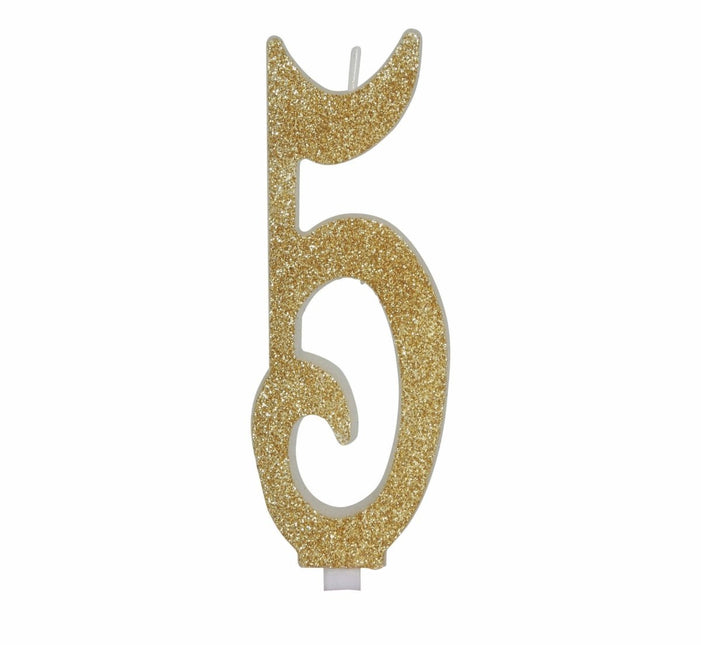 Gouden Kaars 5 Jaar Glitter 12,5cm van Fiestas Guirca koop je bij Partywinkel