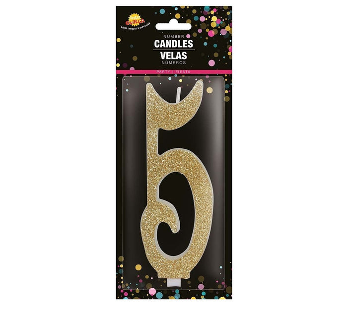 Gouden Kaars 5 Jaar Glitter 12,5cm van Fiestas Guirca koop je bij Partywinkel