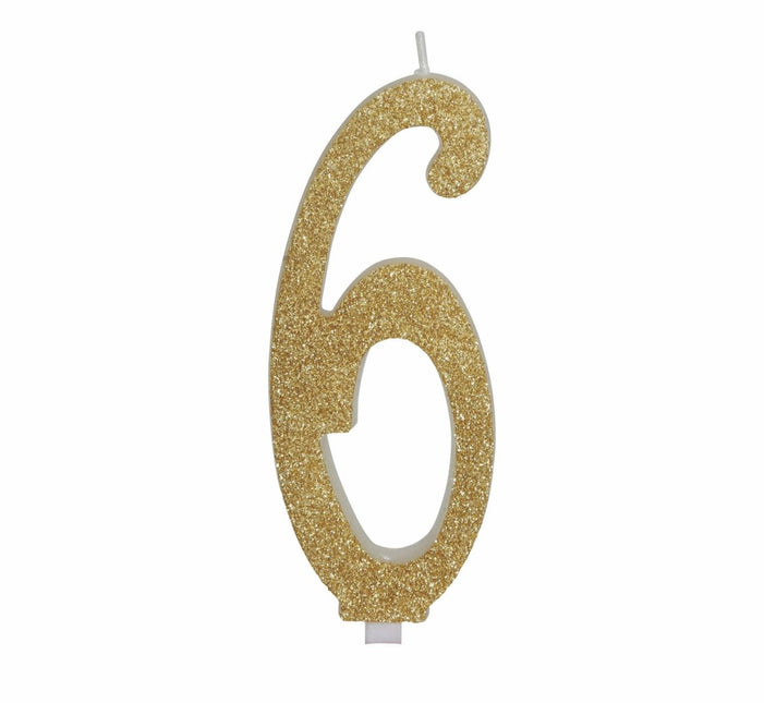 Gouden Kaars 6 Jaar Glitter 12,5cm van Fiestas Guirca koop je bij Partywinkel