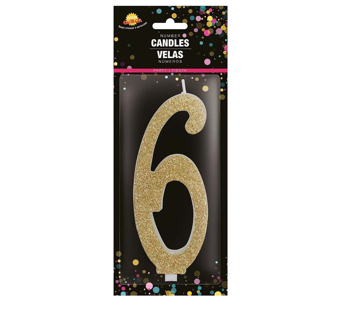 Gouden Kaars 6 Jaar Glitter 12,5cm van Fiestas Guirca koop je bij Partywinkel