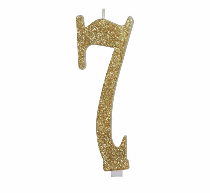 Gouden Kaars 7 Jaar Glitter 12,5cm van Fiestas Guirca koop je bij Partywinkel