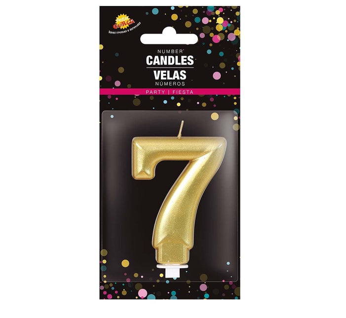 Gouden Kaars 7 Jaar Metallic 8cm van Fiestas Guirca koop je bij Partywinkel