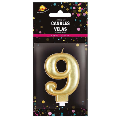 Gouden Kaars 9 Jaar Metallic 8cm van Fiestas Guirca koop je bij Partywinkel