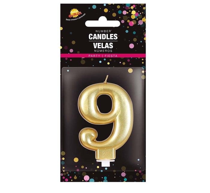 Gouden Kaars 9 Jaar Metallic 8cm van Fiestas Guirca koop je bij Partywinkel