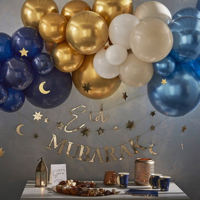 Gouden Ramadan Letterslinger Eid Mubarak 1,5m 3st van Ginger Ray koop je bij Partywinkel