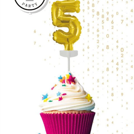 Gouden Taarttopper 5 Jaar Folieballon 12,5cm van WeFiesta koop je bij Partywinkel