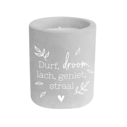 Grijze Cement Kaars Durf, Droom 8cm van Paper Dreams koop je bij Partywinkel