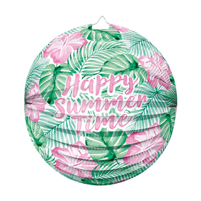 Groen Roze Lampion Happy Summer Time 25cm van WeFiesta koop je bij Partywinkel
