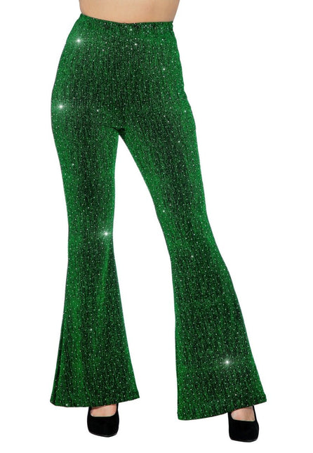 Groene Broek Dames Flared Glitter van Wilbers & Wilbers koop je bij Partywinkel
