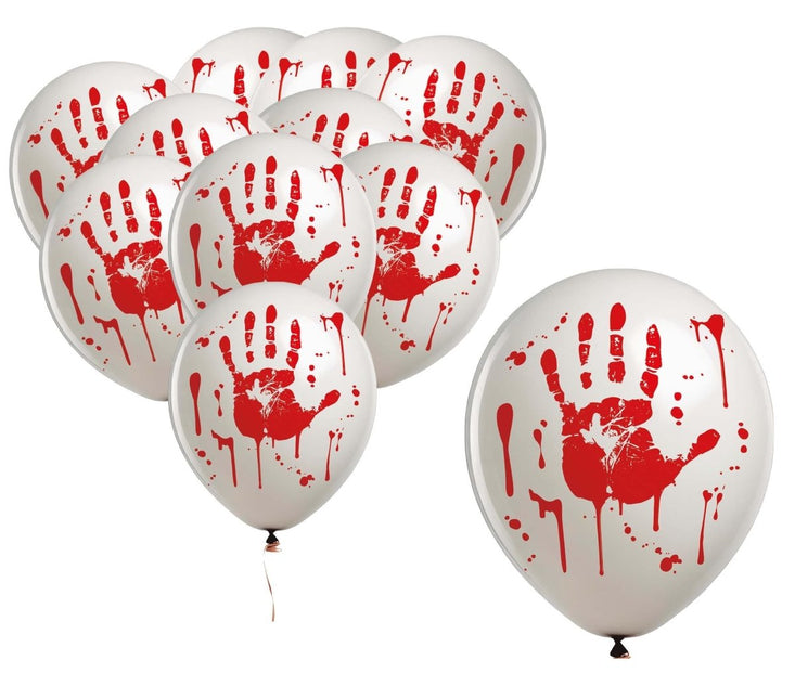 Halloween Ballonnen Handafdruk Bloed 30cm 10st van Fiestas Guirca koop je bij Partywinkel