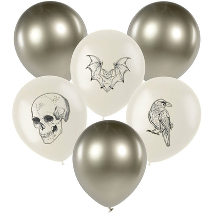 Halloween Ballonnen Wit Zilver 33cm 6st van Folat koop je bij Partywinkel