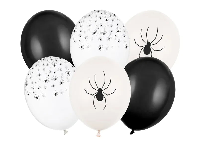Halloween Ballonnen Zwart Wit Spinnen 30cm 6st van Partydeco koop je bij Partywinkel