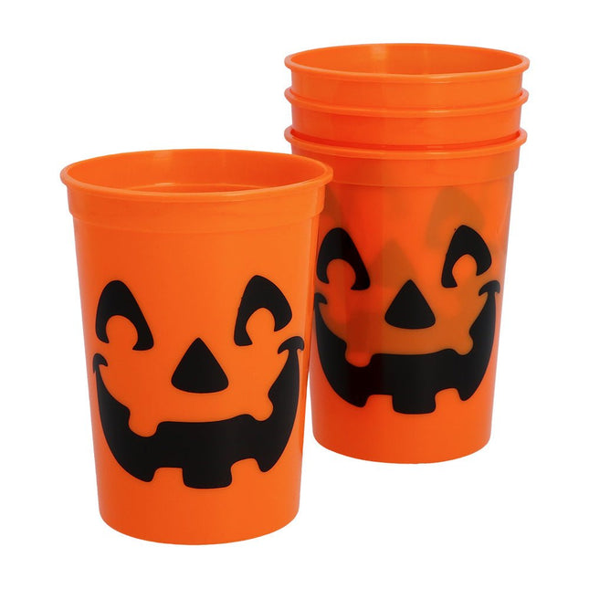 Halloween Bekers Zwart Oranje Pompoen 300ml 4st van Boland koop je bij Partywinkel