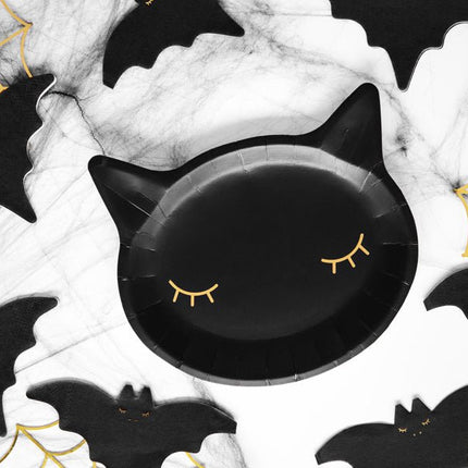 Halloween Borden Zwarte Kat 22cm 6st van Partydeco koop je bij Partywinkel