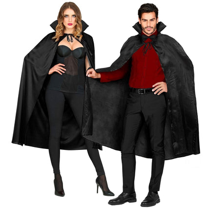 Halloween Cape Zwart Met Kraag 1,3m van Widmann koop je bij Partywinkel