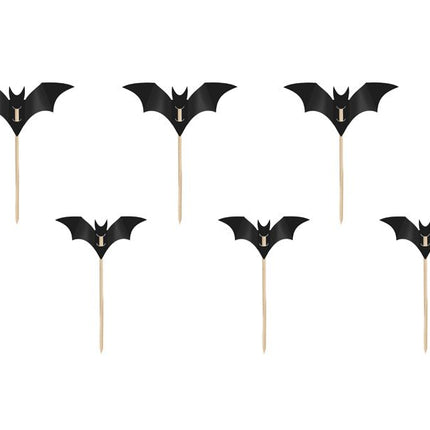 Halloween Cocktailprikkers Vleermuis 5cm 6st van Partydeco koop je bij Partywinkel