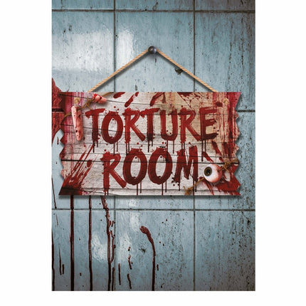 Halloween Deurbord Torture Room 35cm van Fiestas Guirca koop je bij Partywinkel