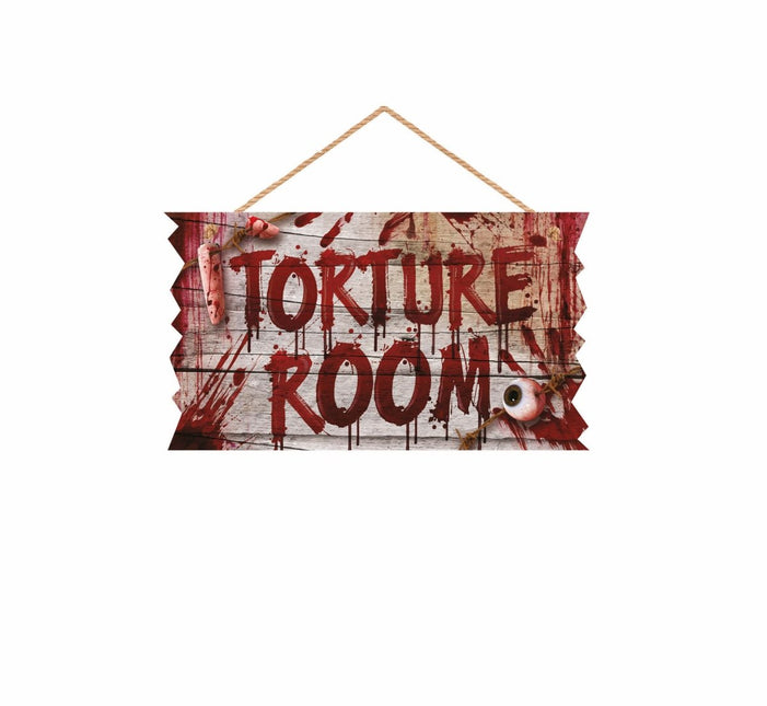 Halloween Deurbord Torture Room 35cm van Fiestas Guirca koop je bij Partywinkel