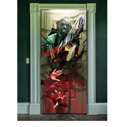 Halloween Deurposter Kettingzaag 1,8m van Fiestas Guirca koop je bij Partywinkel