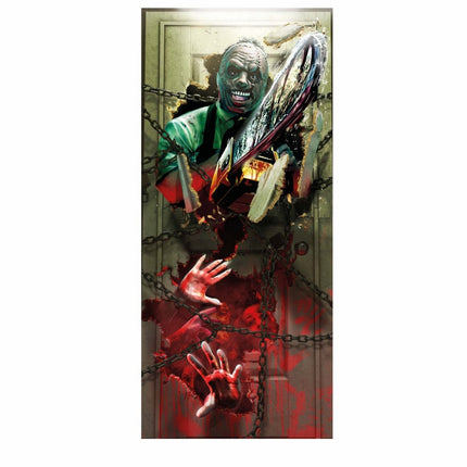 Halloween Deurposter Kettingzaag 1,8m van Fiestas Guirca koop je bij Partywinkel