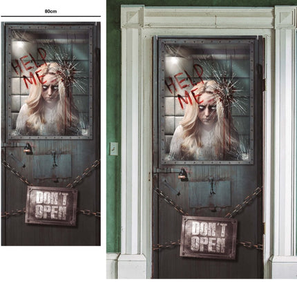 Halloween Deurposter Psychiatrisch 120cm x 79cm van Fiestas Guirca koop je bij Partywinkel