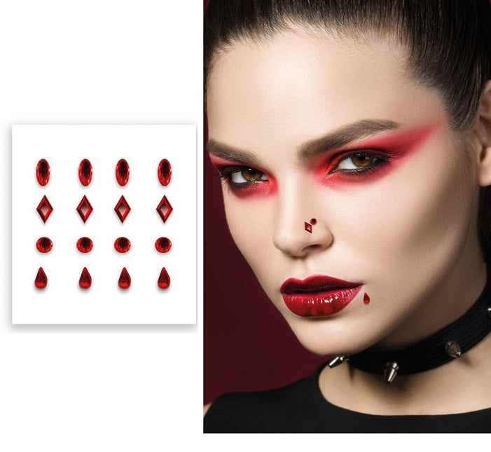 Halloween Gezicht Stickers Rood 16 delig van Fiestas Guirca koop je bij Partywinkel