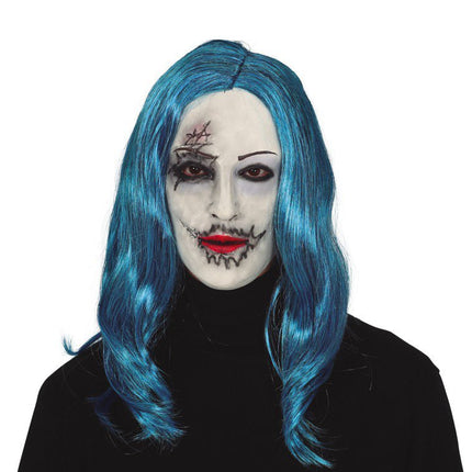 Halloween Gezichtmasker Blauw Haar van Fiestas Guirca koop je bij Partywinkel