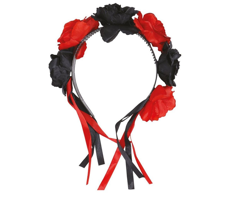 Halloween Haarband Bloemen Rood Zwart van Fiestas Guirca koop je bij Partywinkel