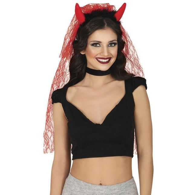 Halloween Haarband Duivel Met Sluier van Fiestas Guirca koop je bij Partywinkel
