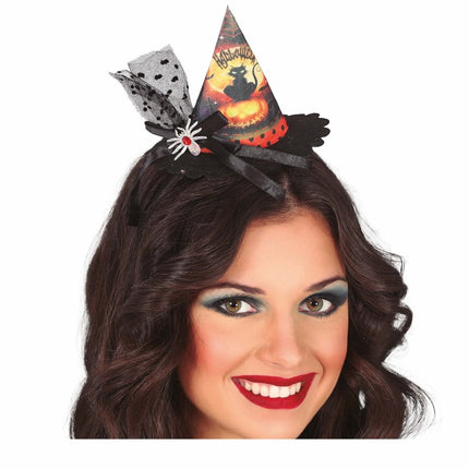 Halloween Haarband Mini Heksenhoed Kat van Fiestas Guirca koop je bij Partywinkel