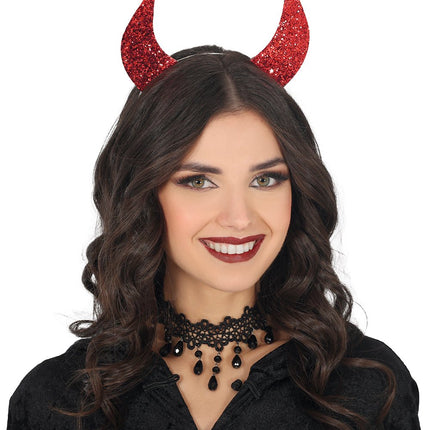 Halloween Haarband Rood Duivel Oren Met Glitters van Fiestas Guirca koop je bij Partywinkel