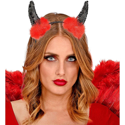 Halloween Haarband Rood Zwart Duivel Hoorns van Widmann koop je bij Partywinkel